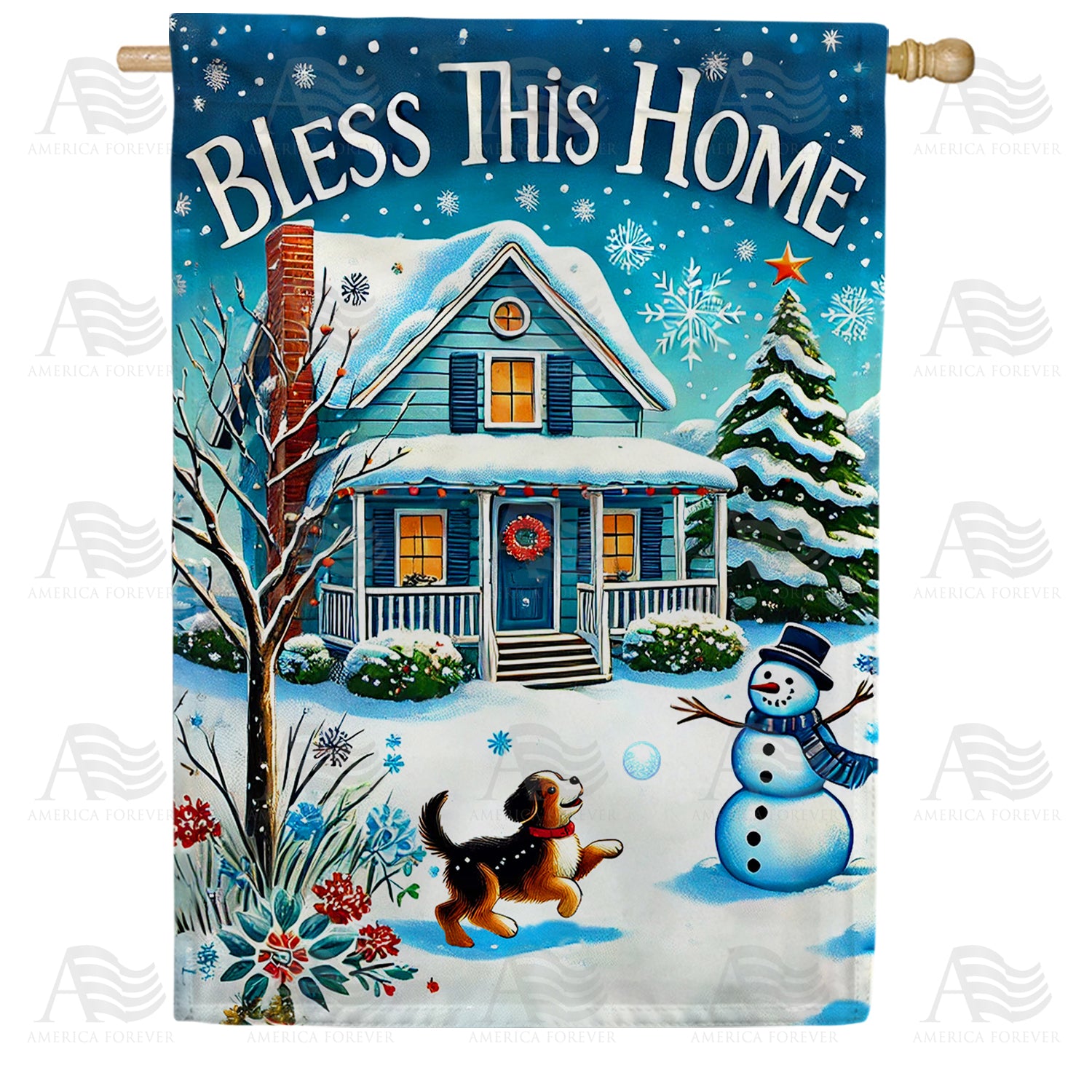 Bless This Home Winter Double Sided House Flag