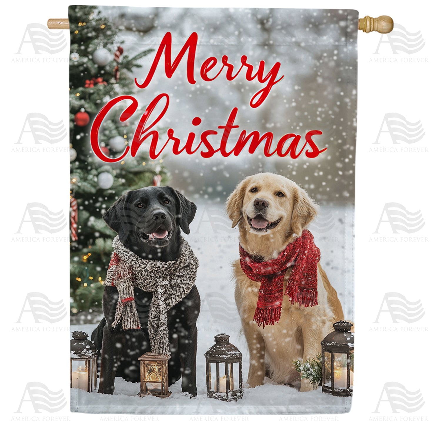 Merry Christmas Labrador Double Sided House Flag