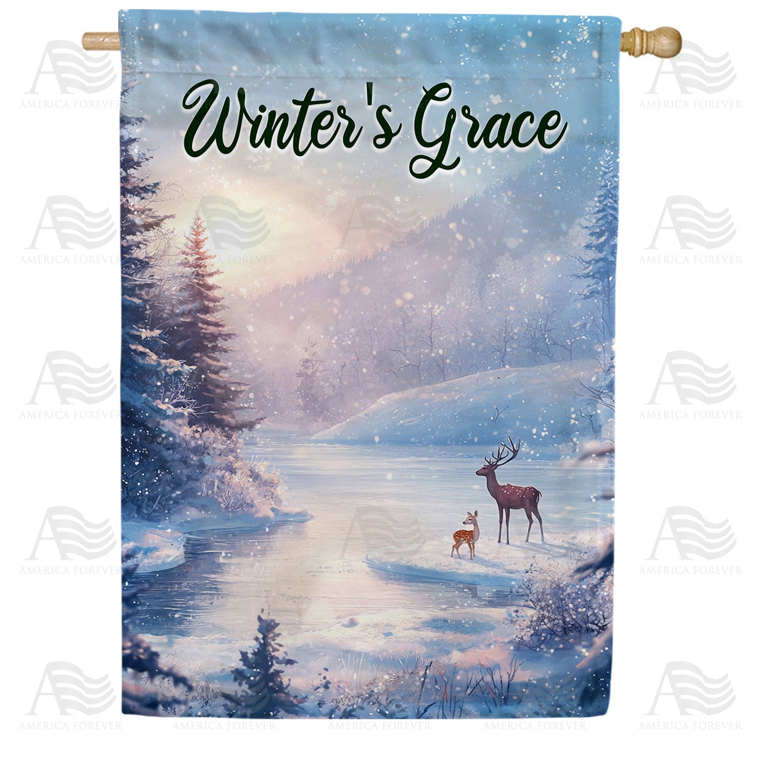 Winter's Grace Deer Family Double Sided House Flag