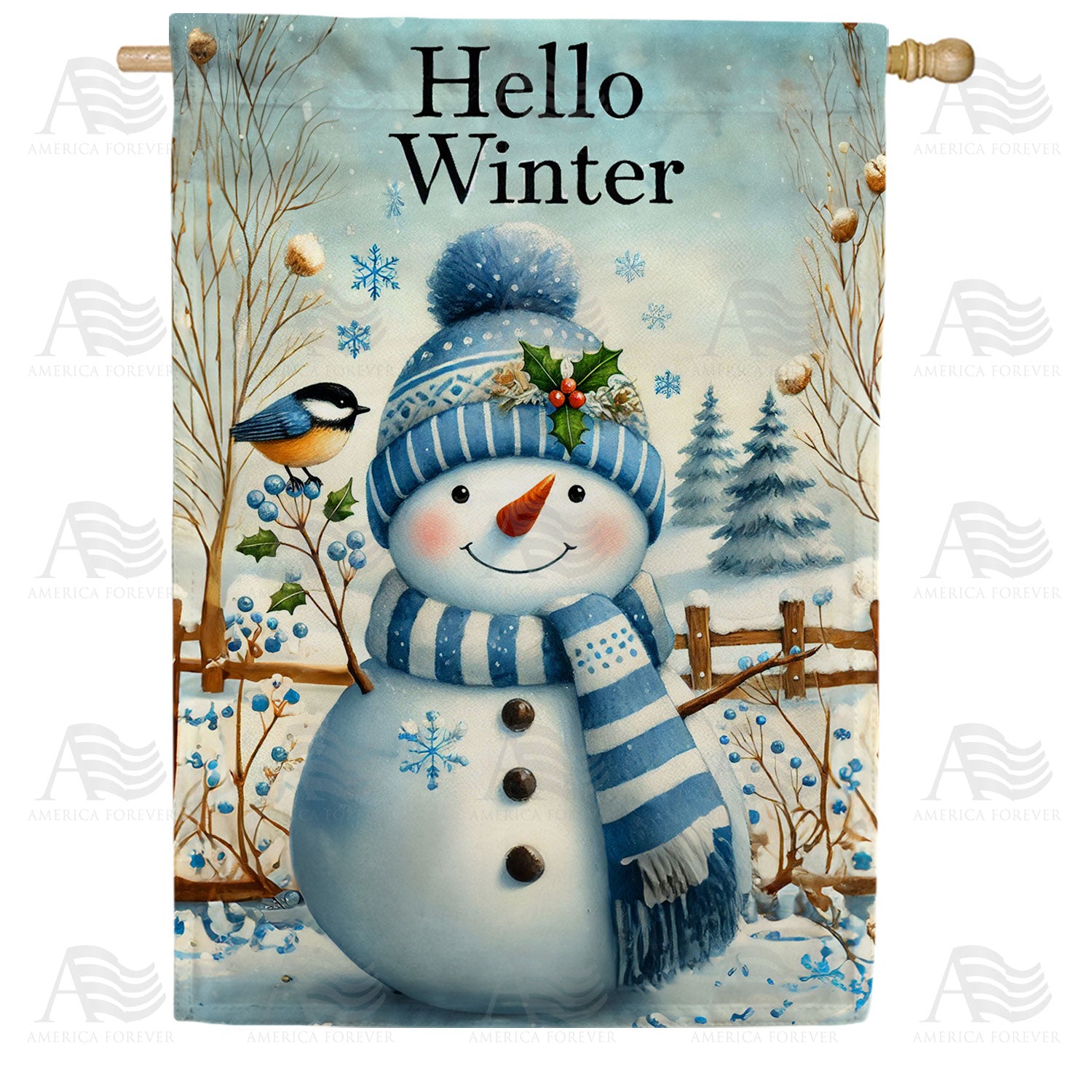 Hello Winter Snowman Double Sided House Flag