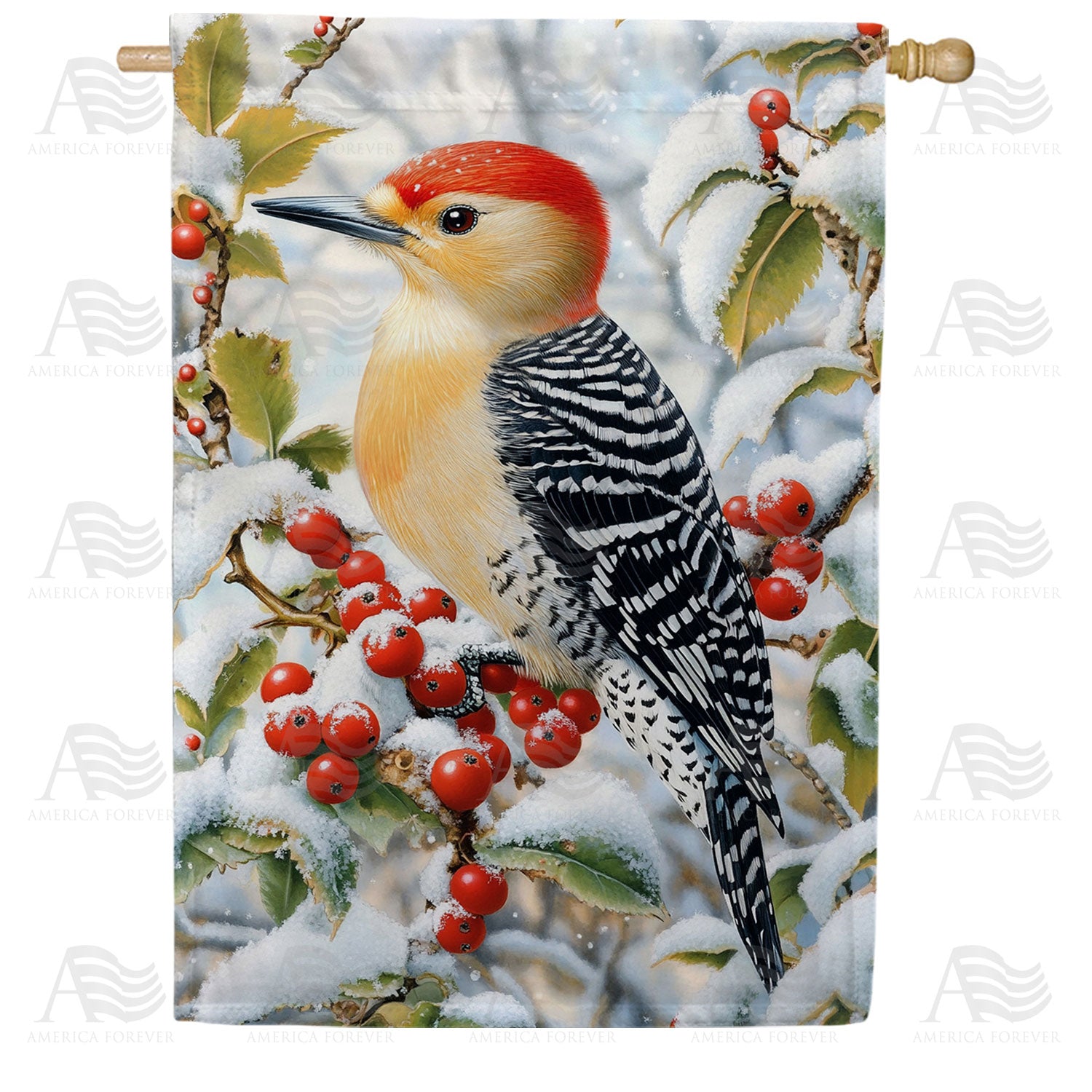 Winter Woodpecker Double Sided House Flag