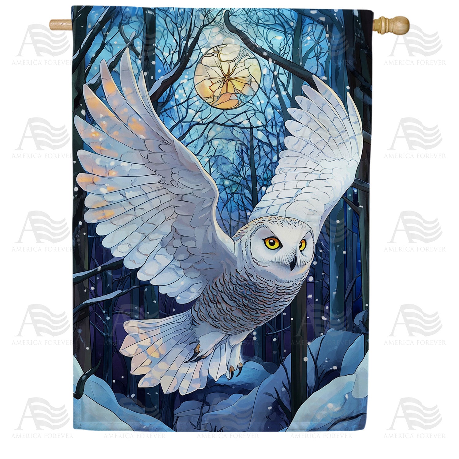 Winter Owl Flight Double Sided House Flag