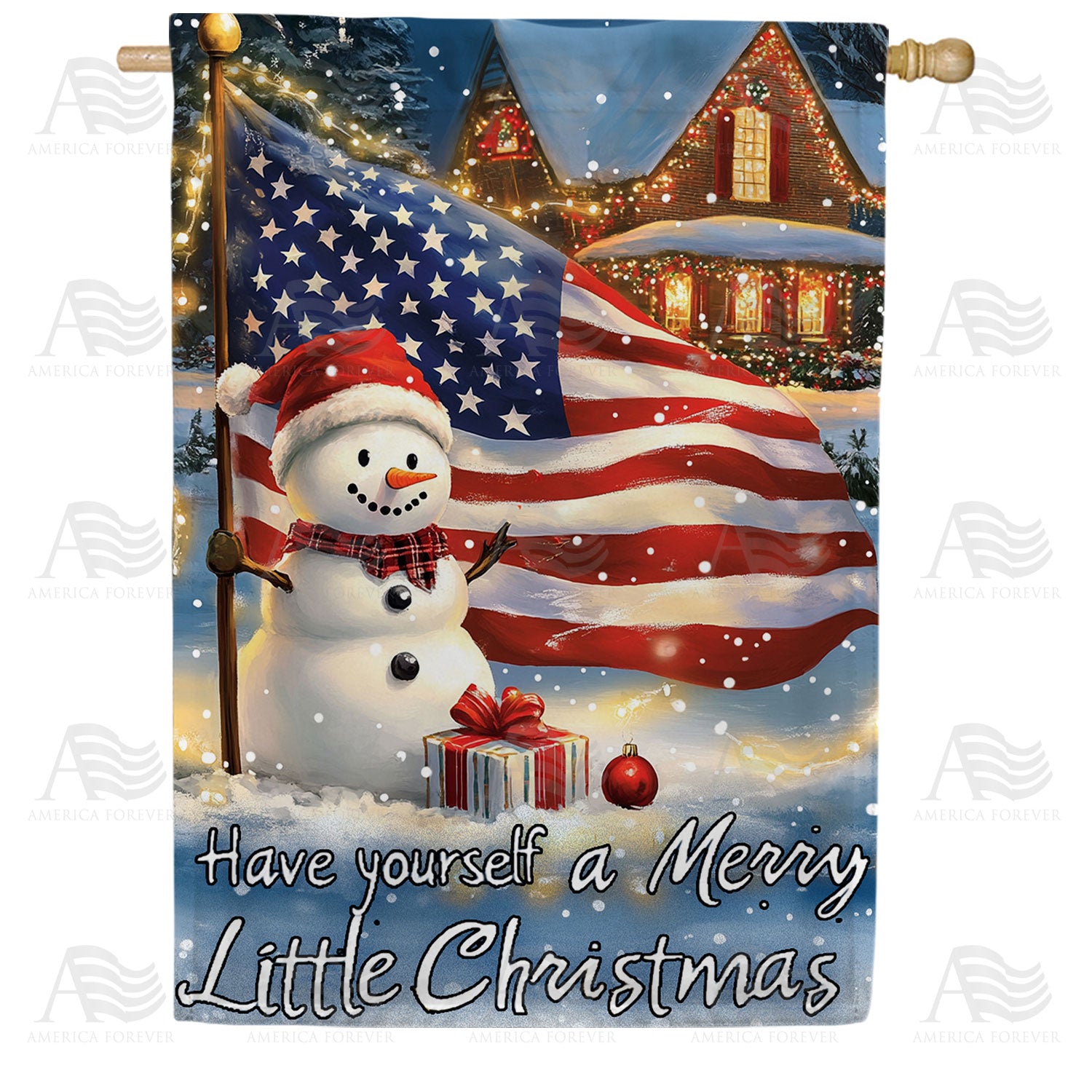 Patriotic Snowman Christmas Double Sided House Flag