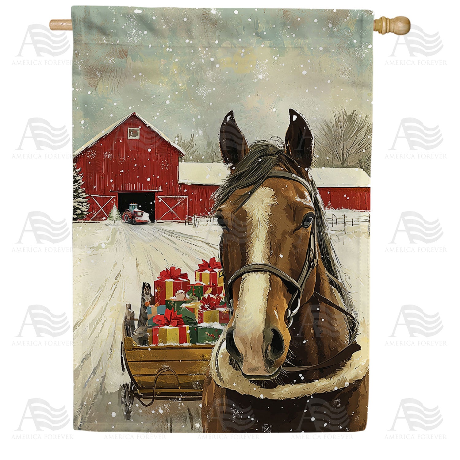 Christmas Horse and Sleigh Double Sided House Flag