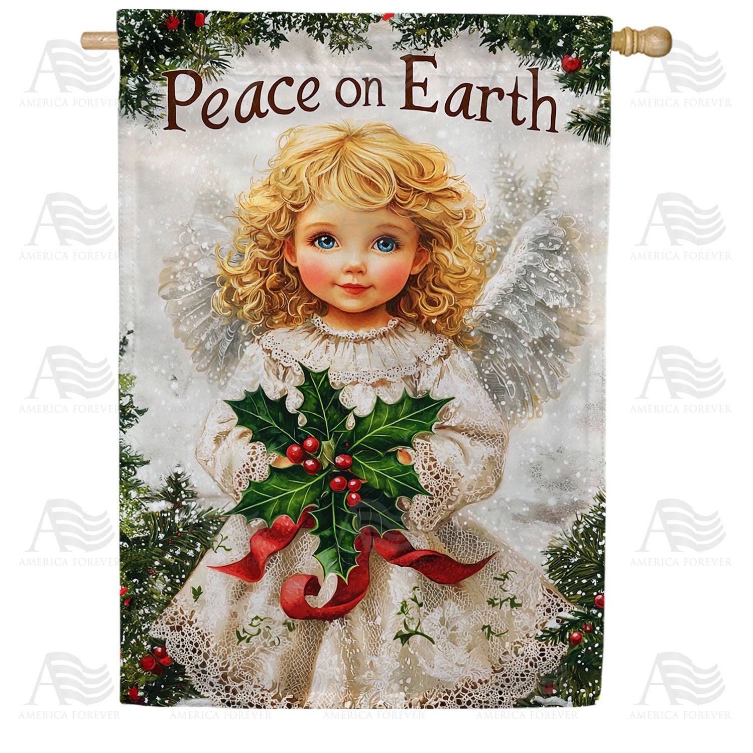 Peace on Earth Christmas Angel Holly Double Sided House Flag