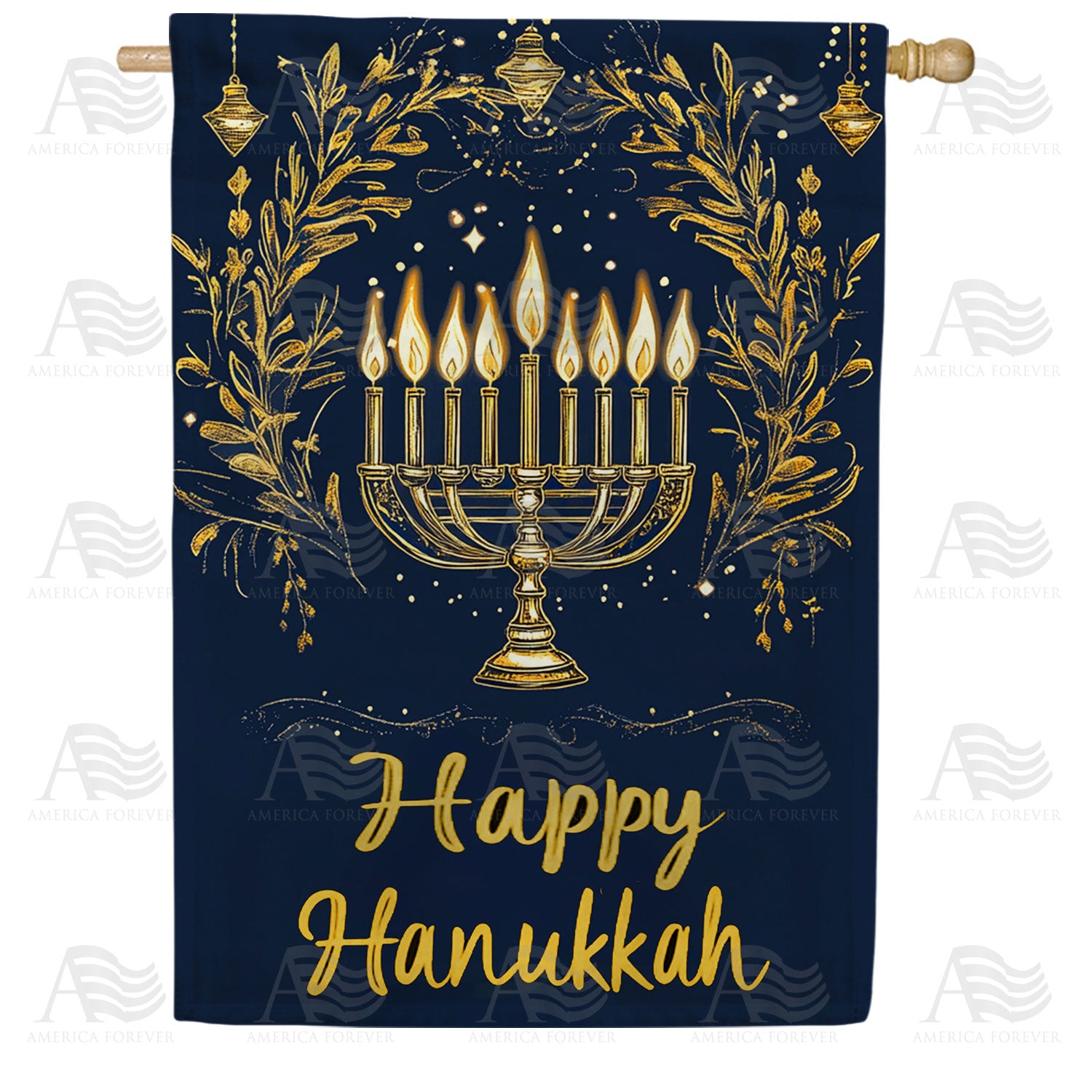 Elegant Gold Menorah Hanukkah Double Sided House Flag