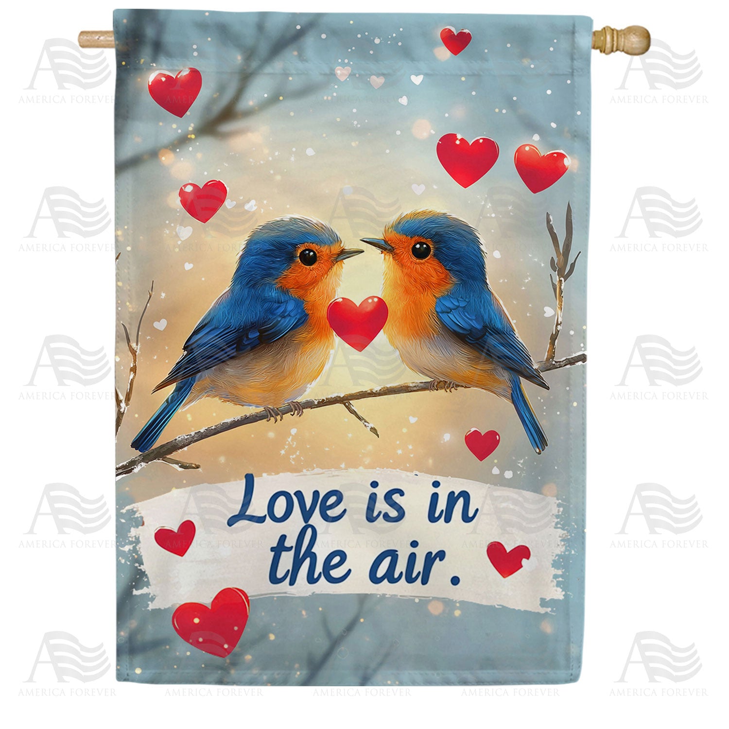 Bluebirds in Love Valentine Double Sided House Flag