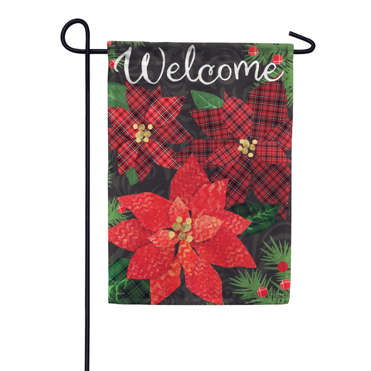 Plaid Poinsettias Garden Flag