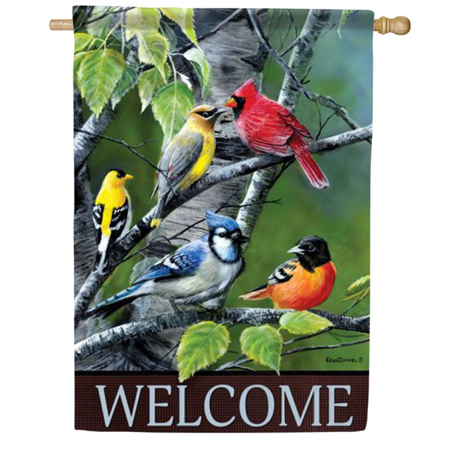 Songbirds on Birch Branches House Flag