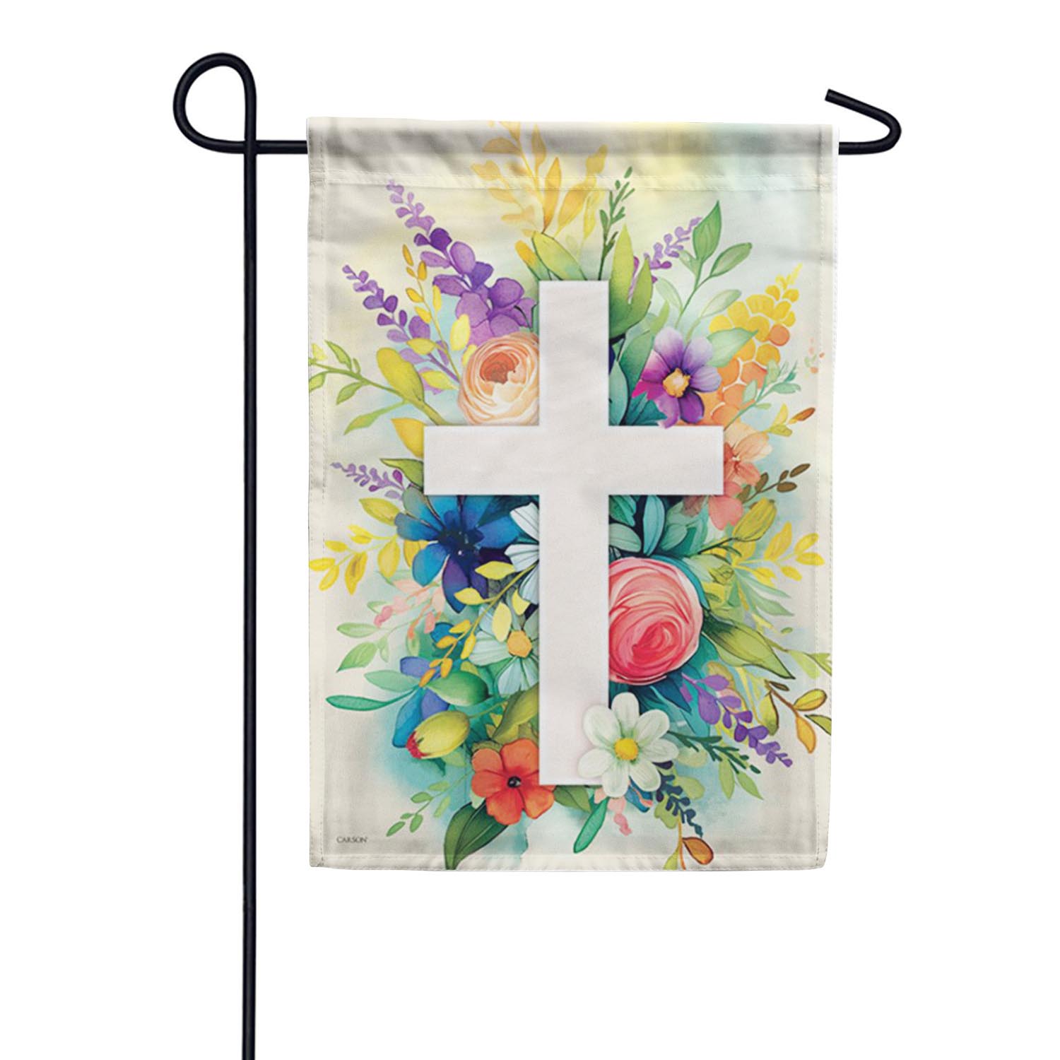 Floral Cross Garden Flag