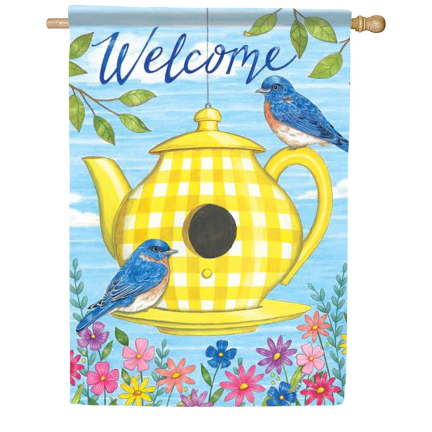 Teapot Bluebirds House Flag