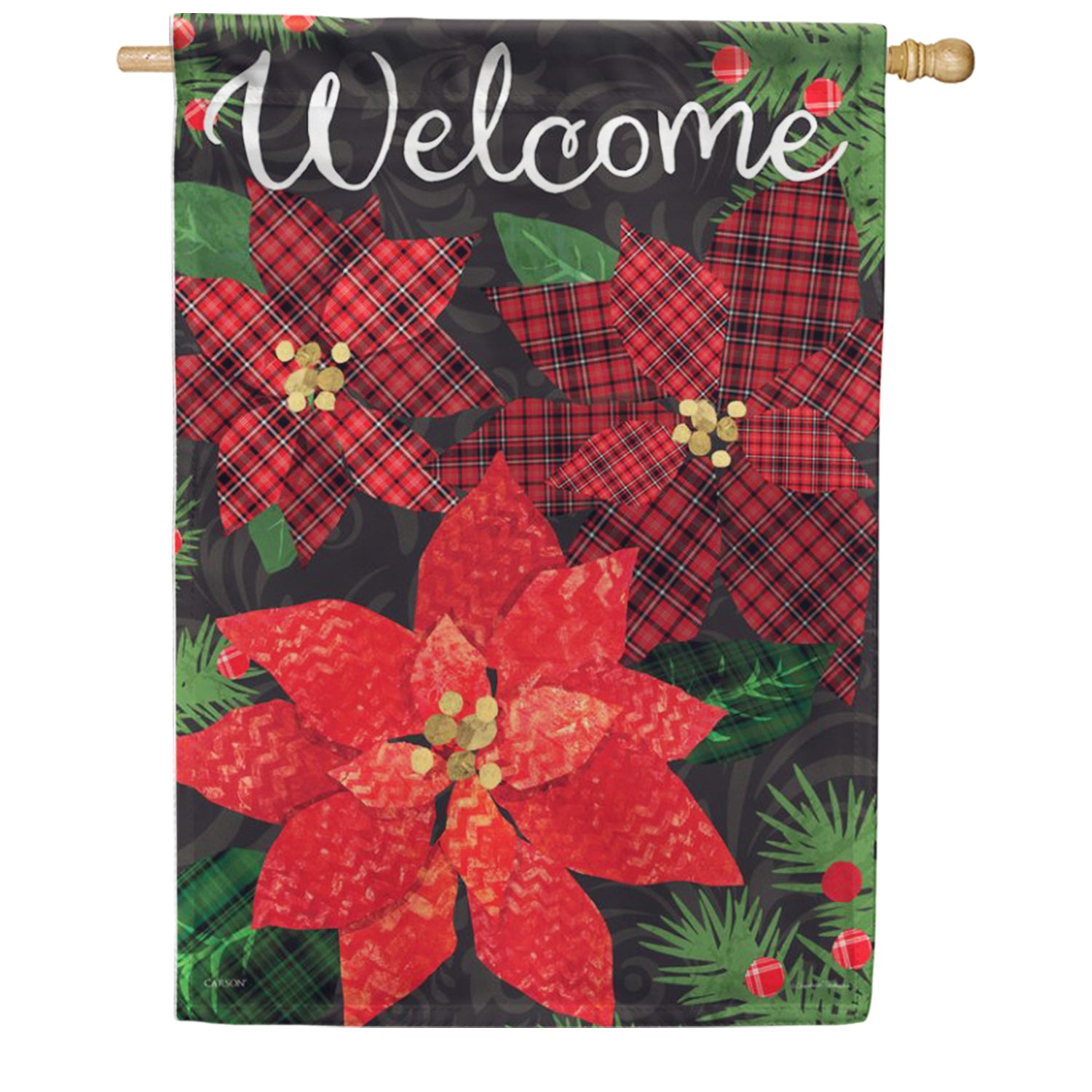 Plaid Poinsettias House Flag