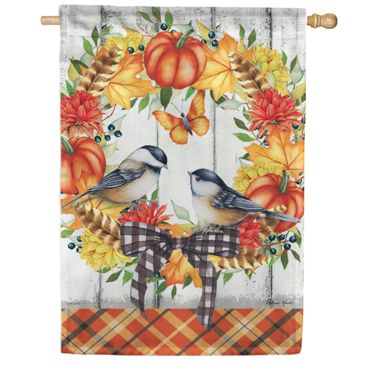 Carson Chickadee Wreath House Flag