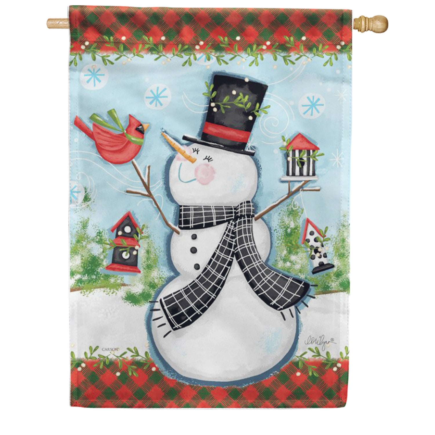 Birdhouse Snowman House Flag