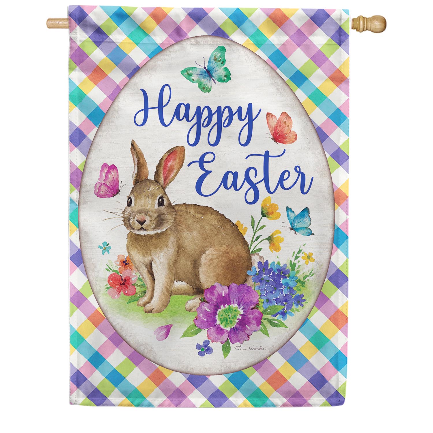 Bunny Plaid Double Sided House Flag