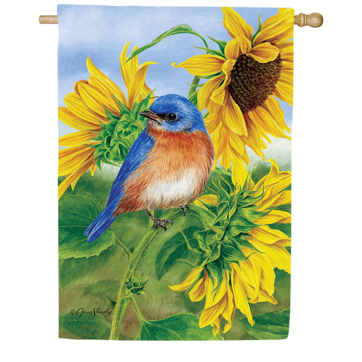 Bluebird Sunflowers Double Sided House Flag