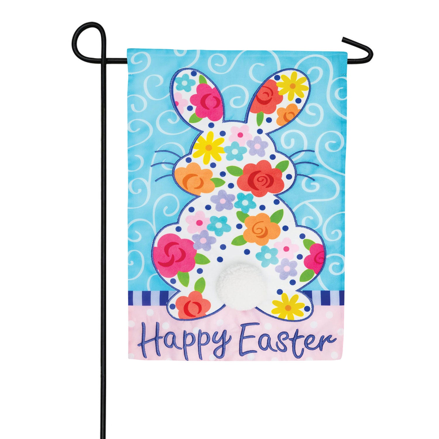 Floral Bunny Applique Garden Flag