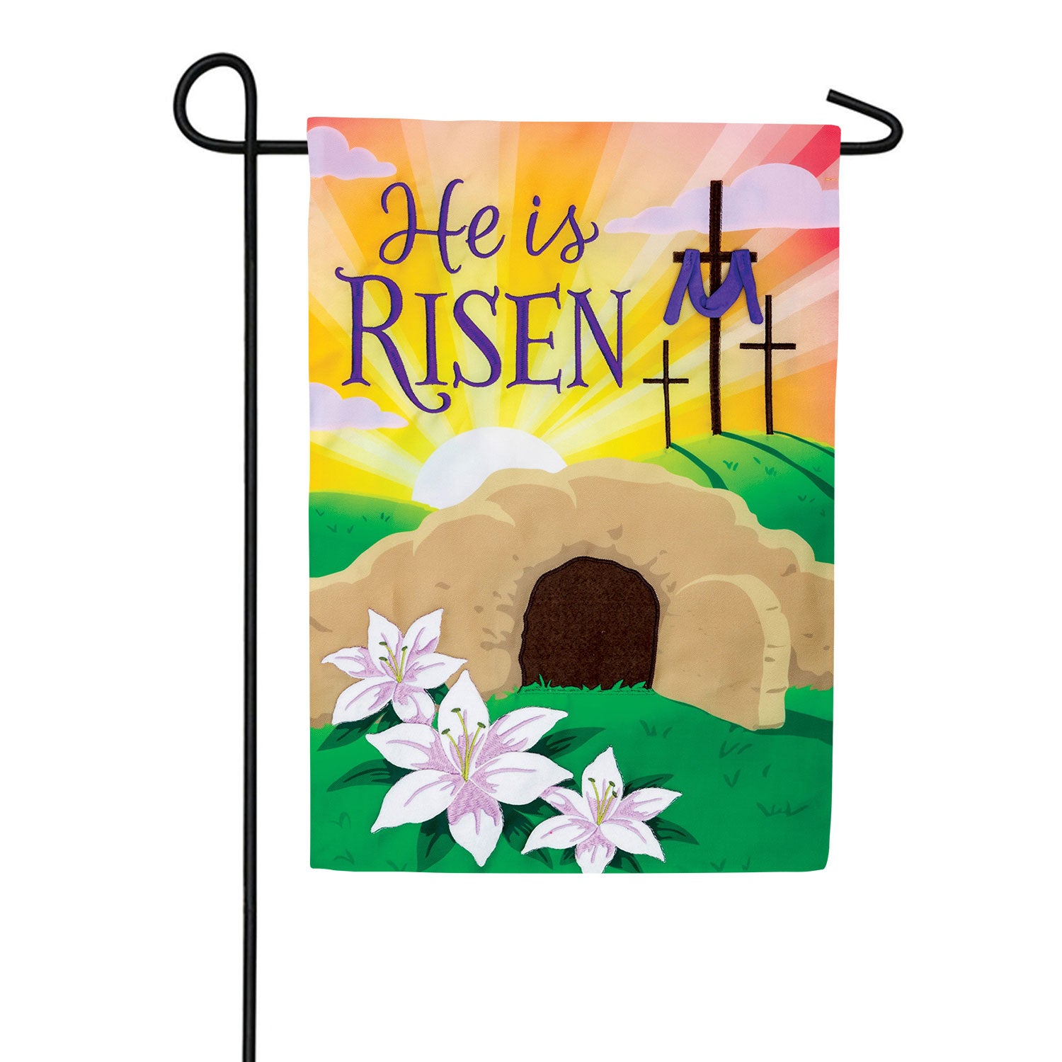 He is Risen Cross Applique Garden Flag