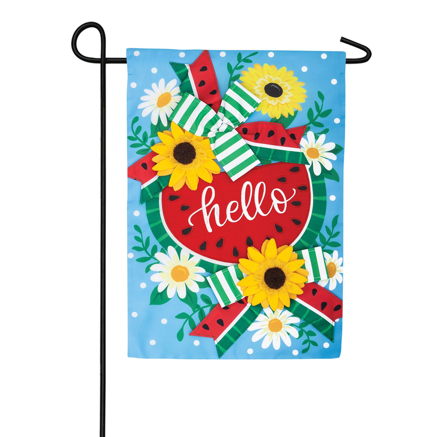 Watermelon Daisies Applique Garden Flag