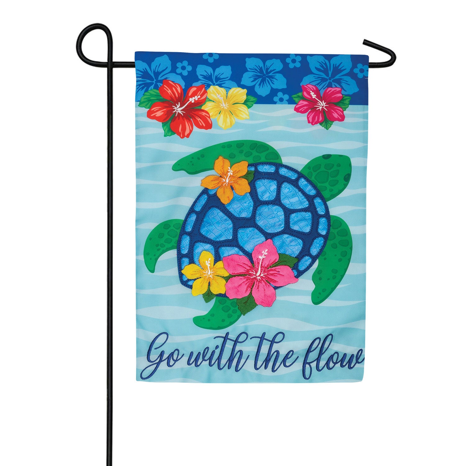 Hibiscus Turtle Applique Garden Flag