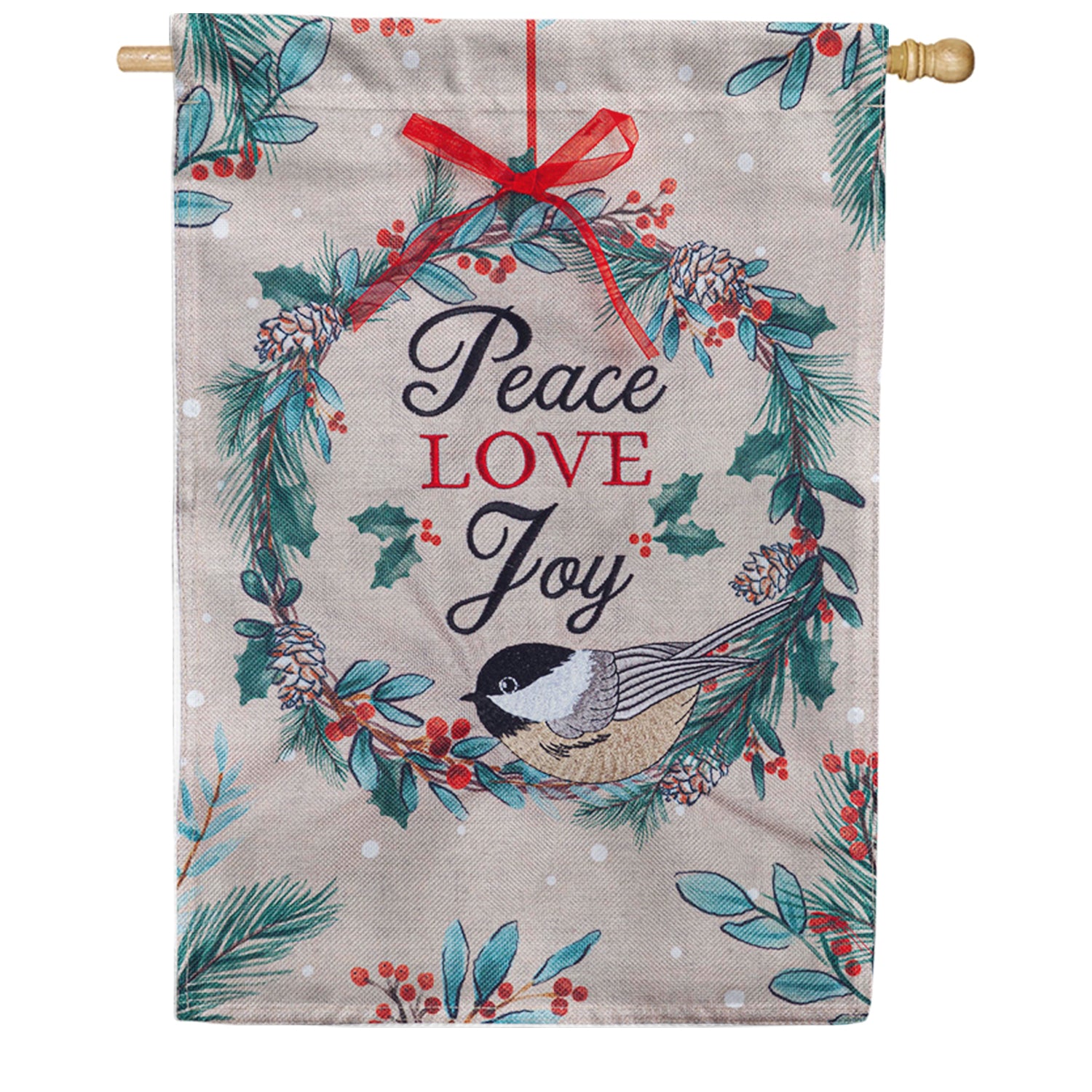 Chickadee Wreath Burlap House Flag