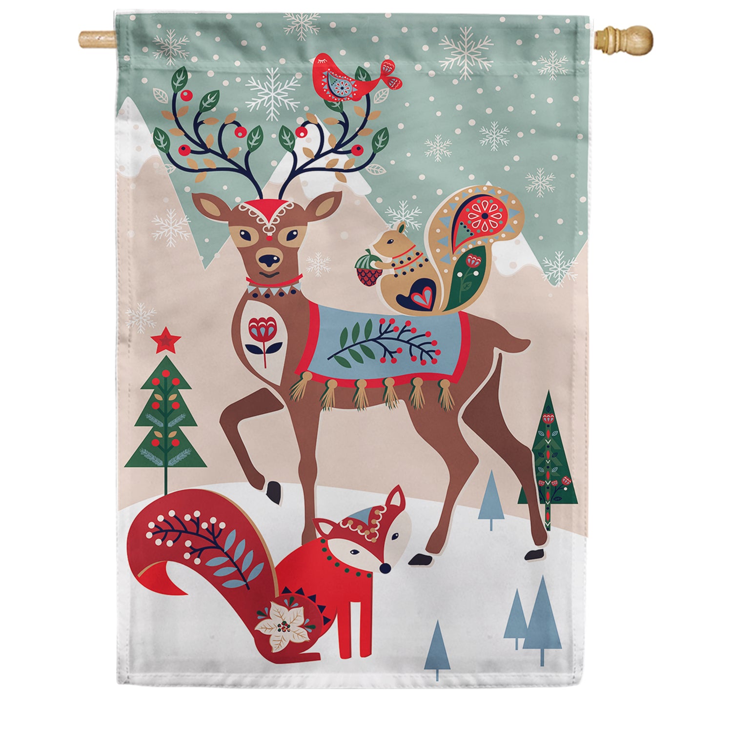 Woodland Creatures Burlap House Flag