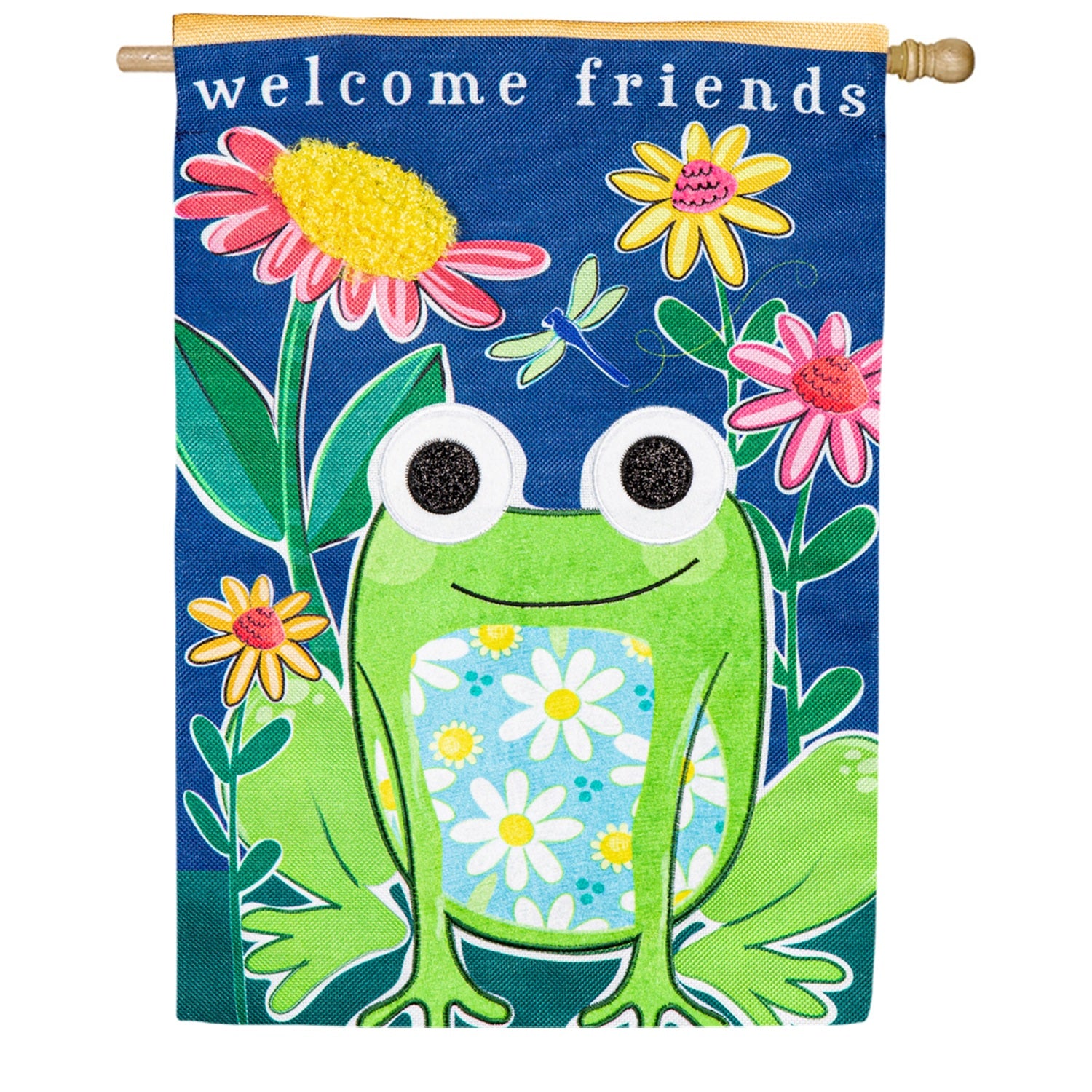 Welcome Friends Frog Burlap House Flag