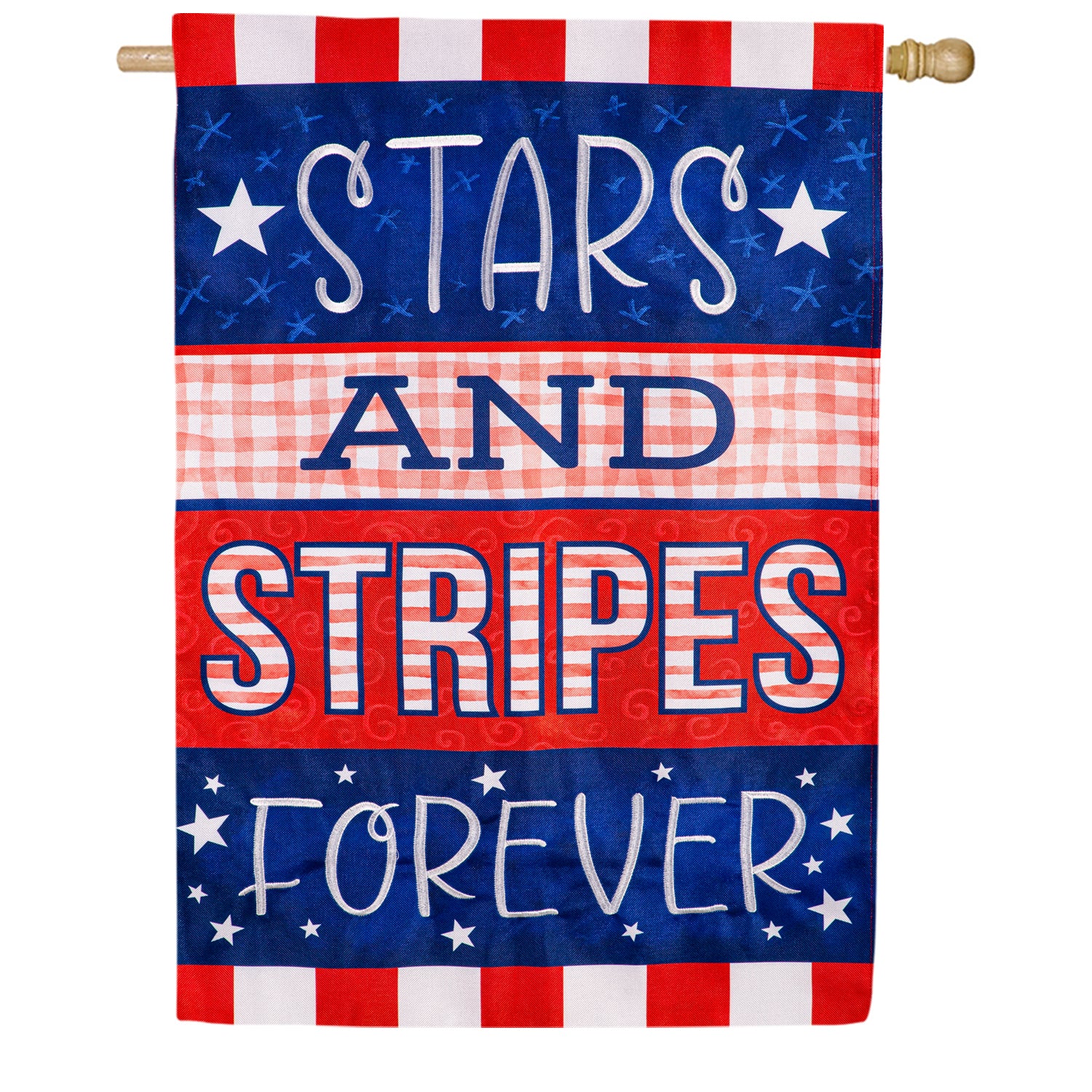 Evergreen Stars and Stripes Forever Burlap House Flag