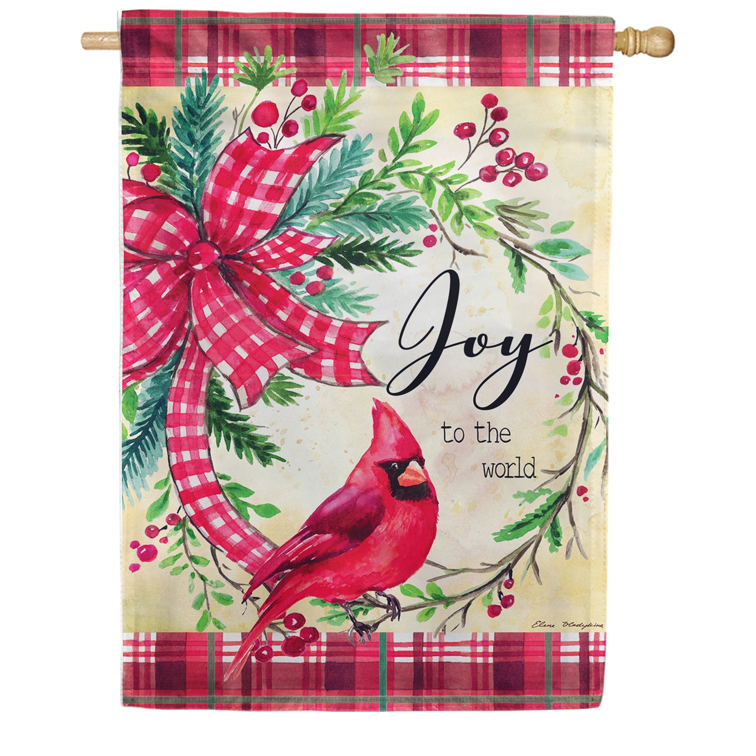 Evergreen Cardinal Joy Burlap House Flag