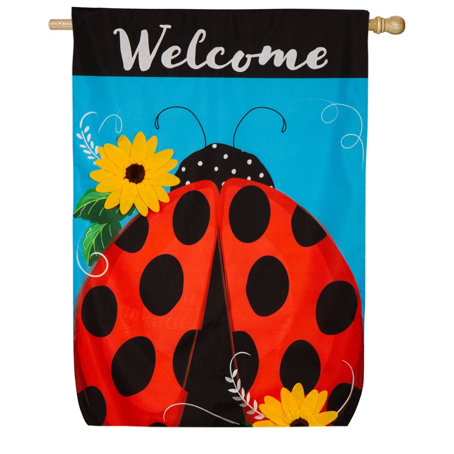 Ladybug Welcome Linen House Flag