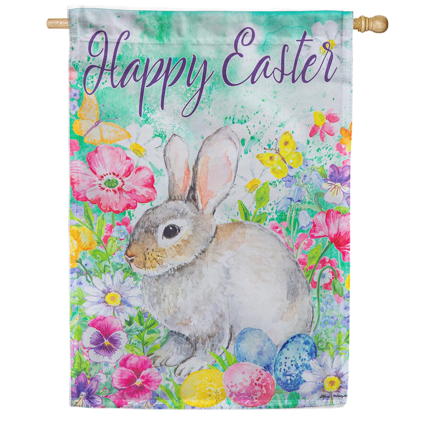 Bunny in the Garden Double Sided Suede House Flag