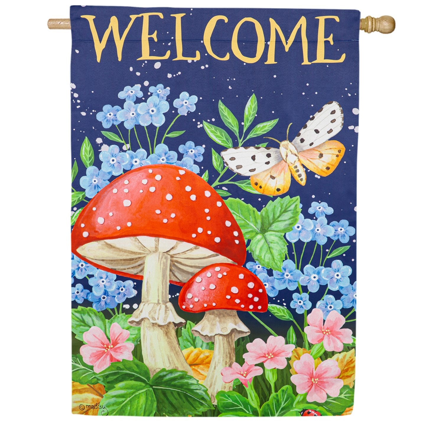 Welcome Mushroom Double Sided House Flag