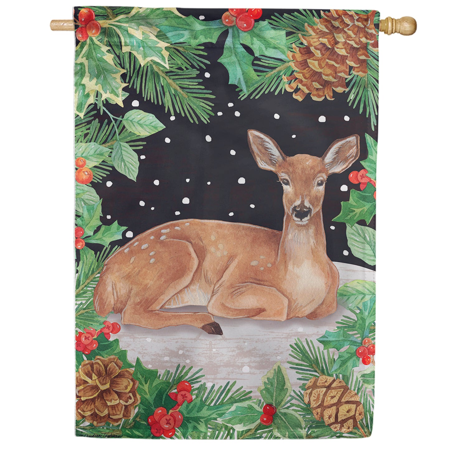 Woodland Peace on Earth Deer Double Sided House Flag