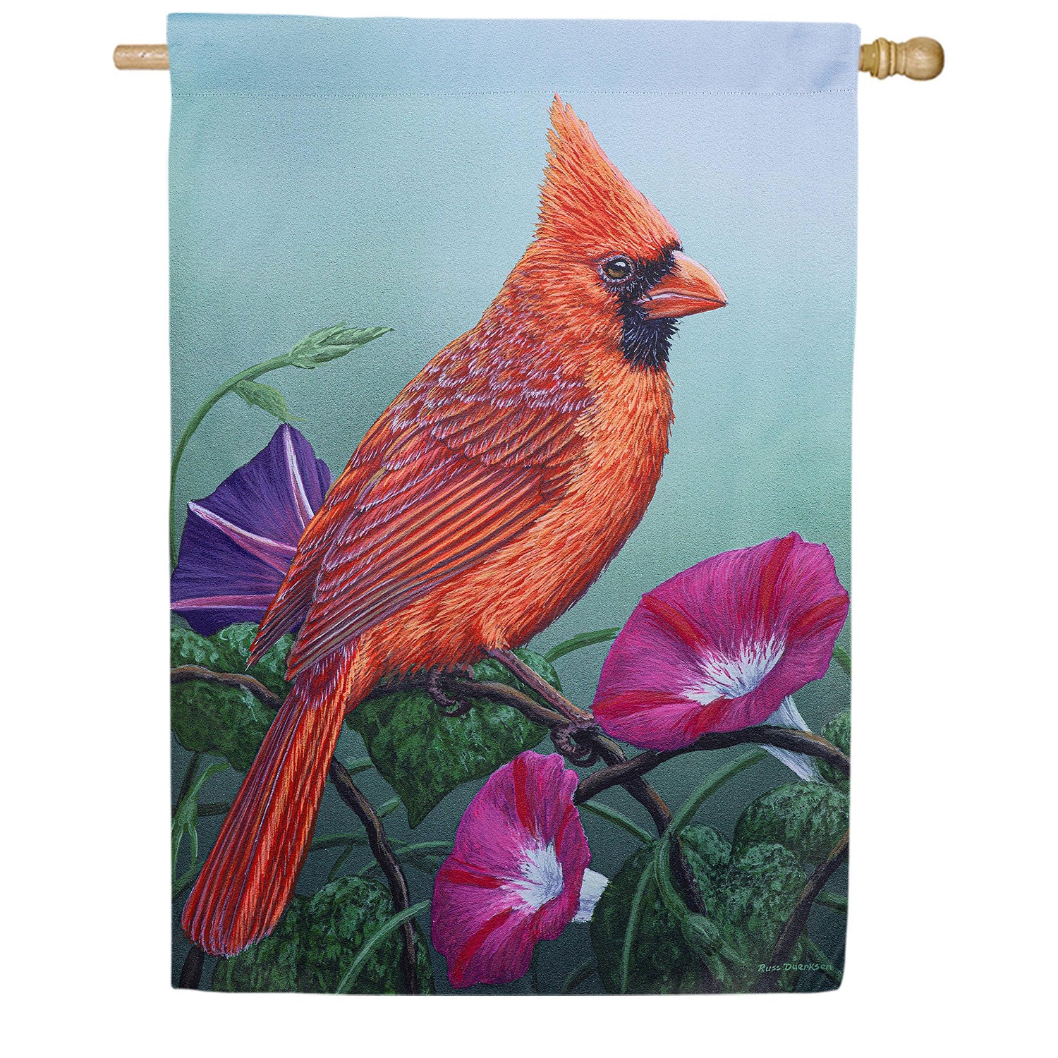 Cardinal on Morning Glory Double Sided Suede House Flag 28x40