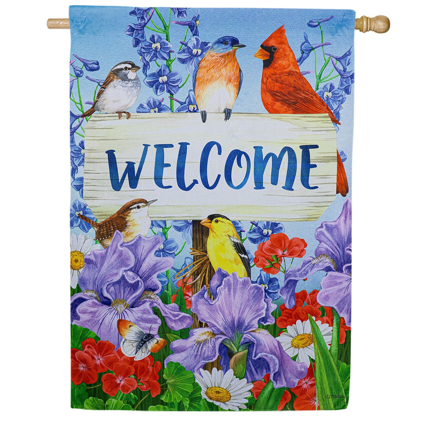 Visiting Bird Friends Double Sided Suede House Flag 28x40