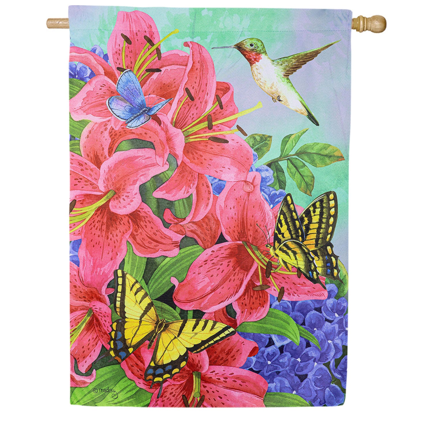 Swallowtail and Hummingbird Double Sided Suede House Flag 28x40