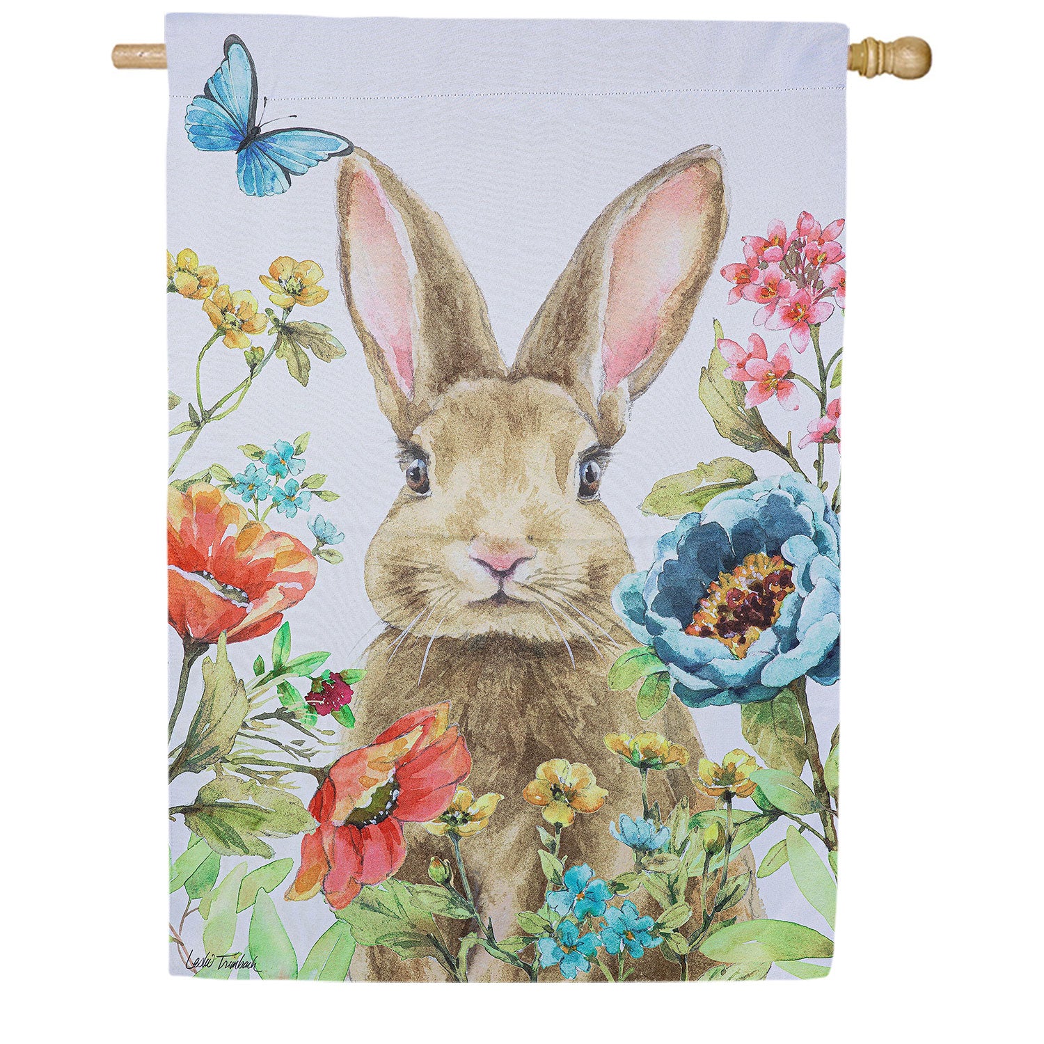 Garden Bunnies Double Sided Suede House Flag 28x40