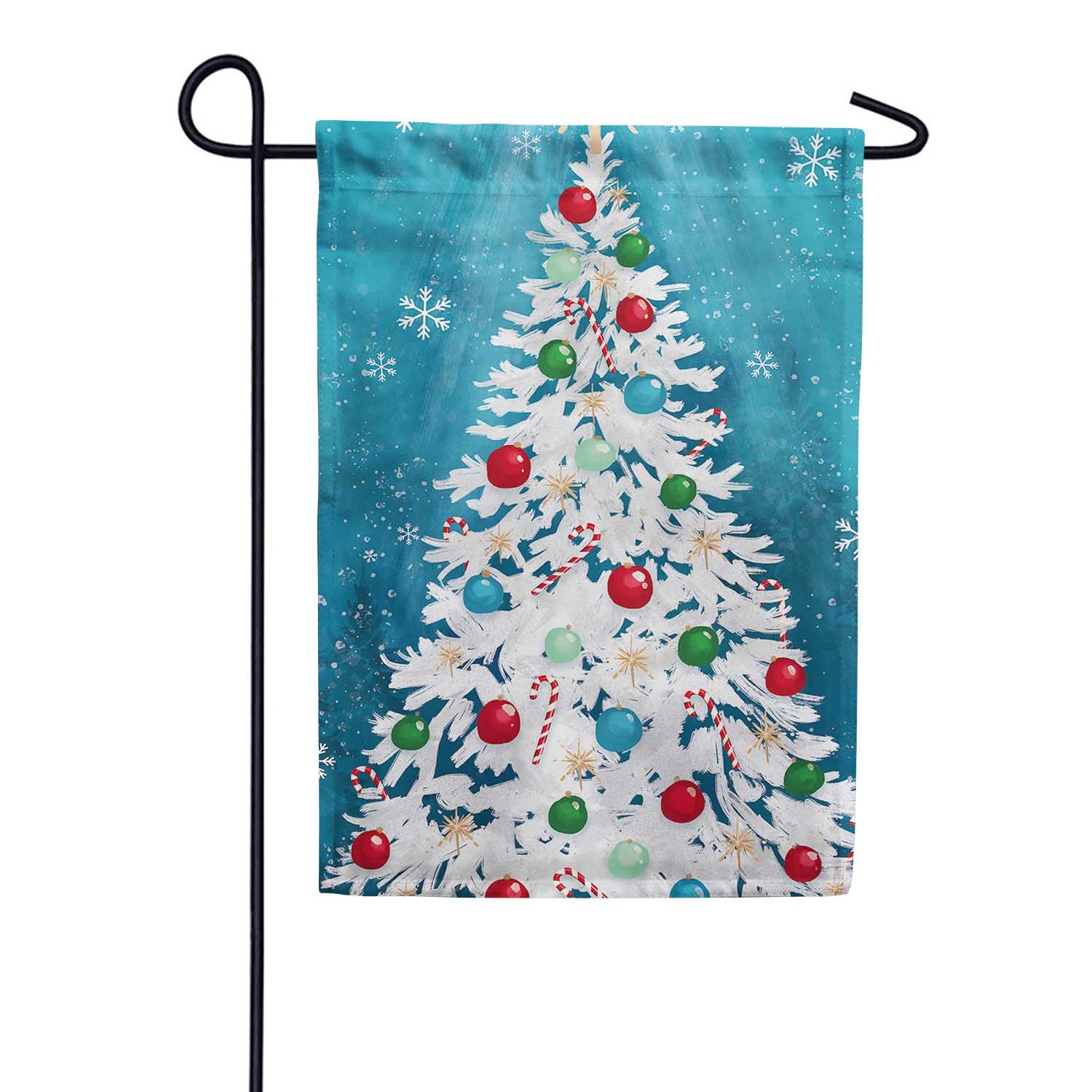 White Christmas Tree Burlap Garden Flag