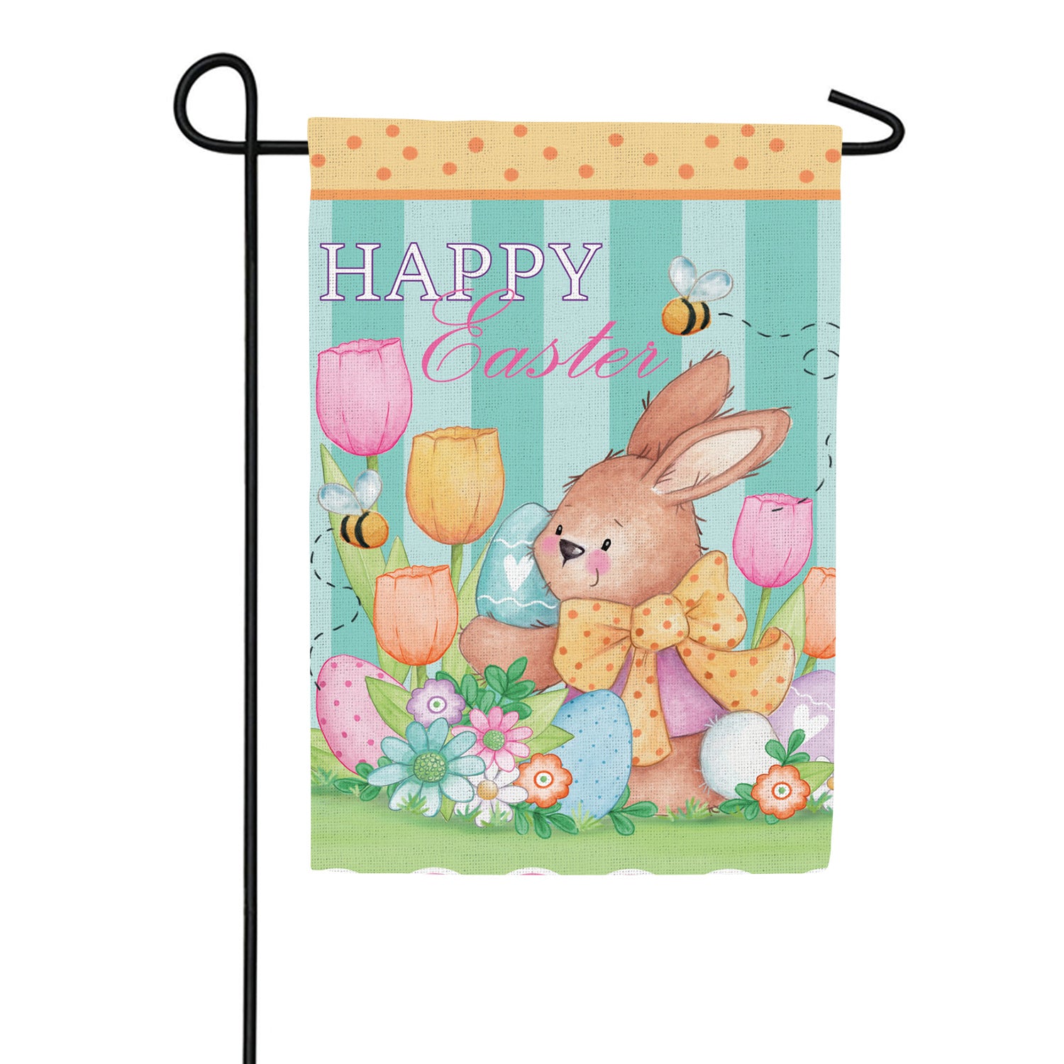 Bee & Brown Bunny Burlap Garden Flag