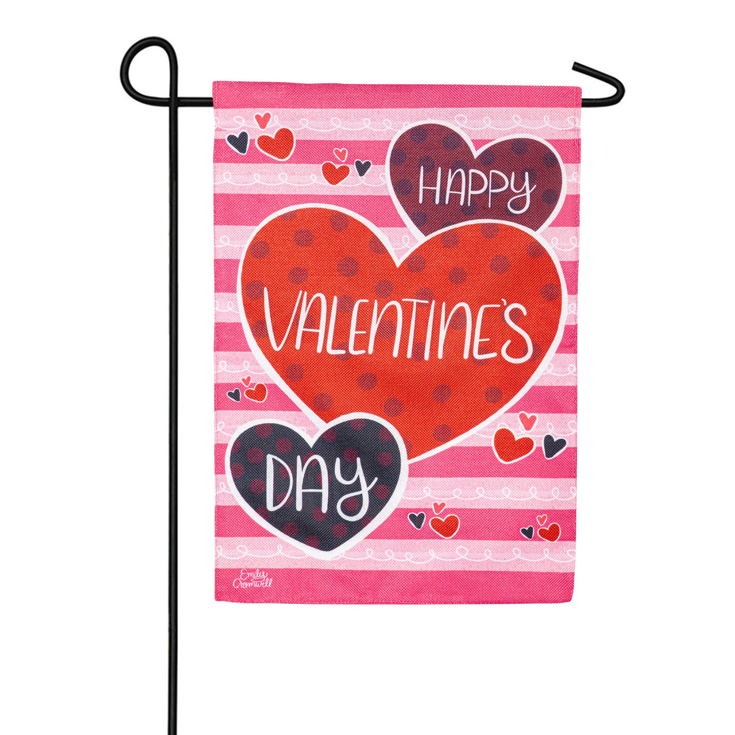 Evergreen Happy Valentine's Day Hearts Burlap Garden Flag