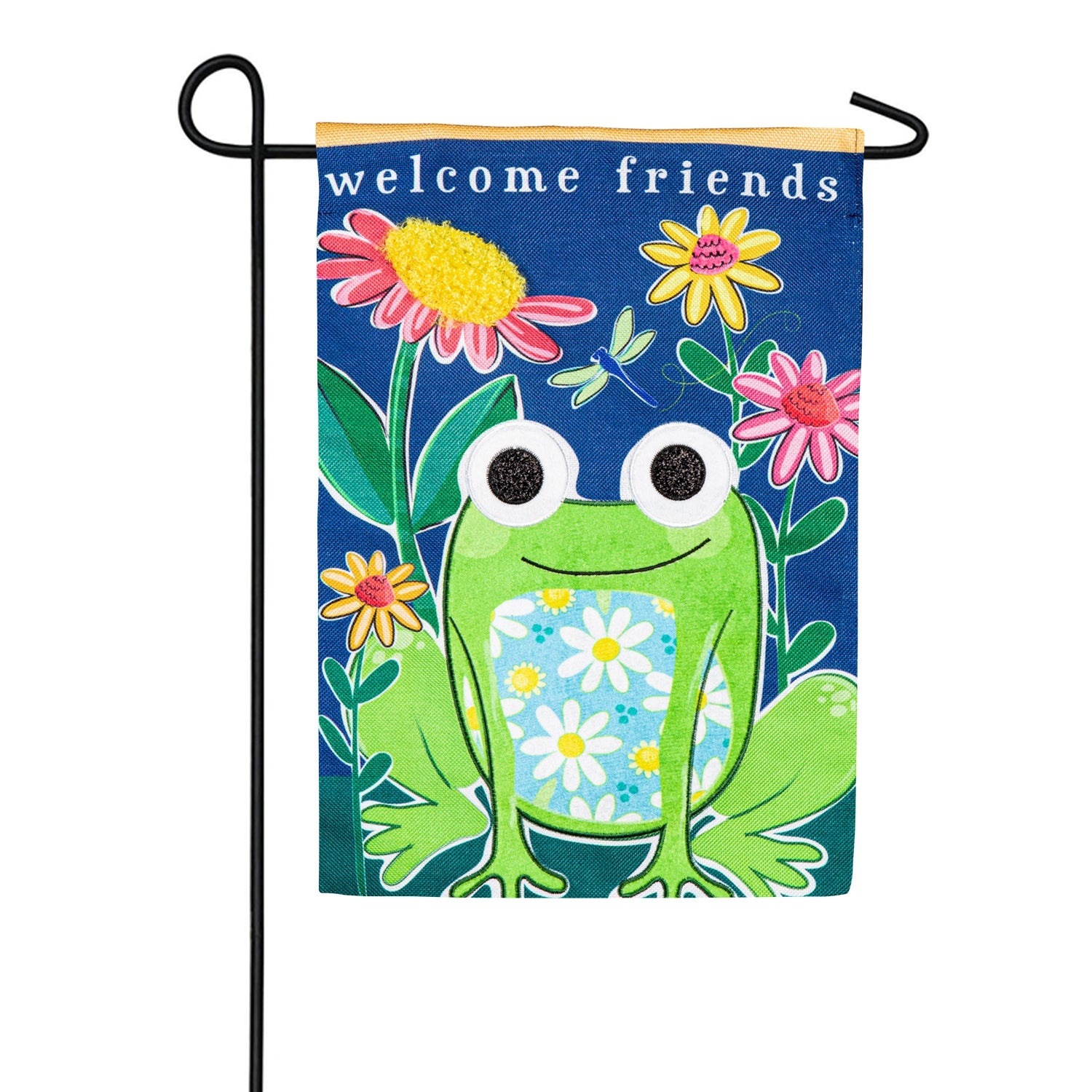 Welcome Friends Frog Burlap Garden Flag