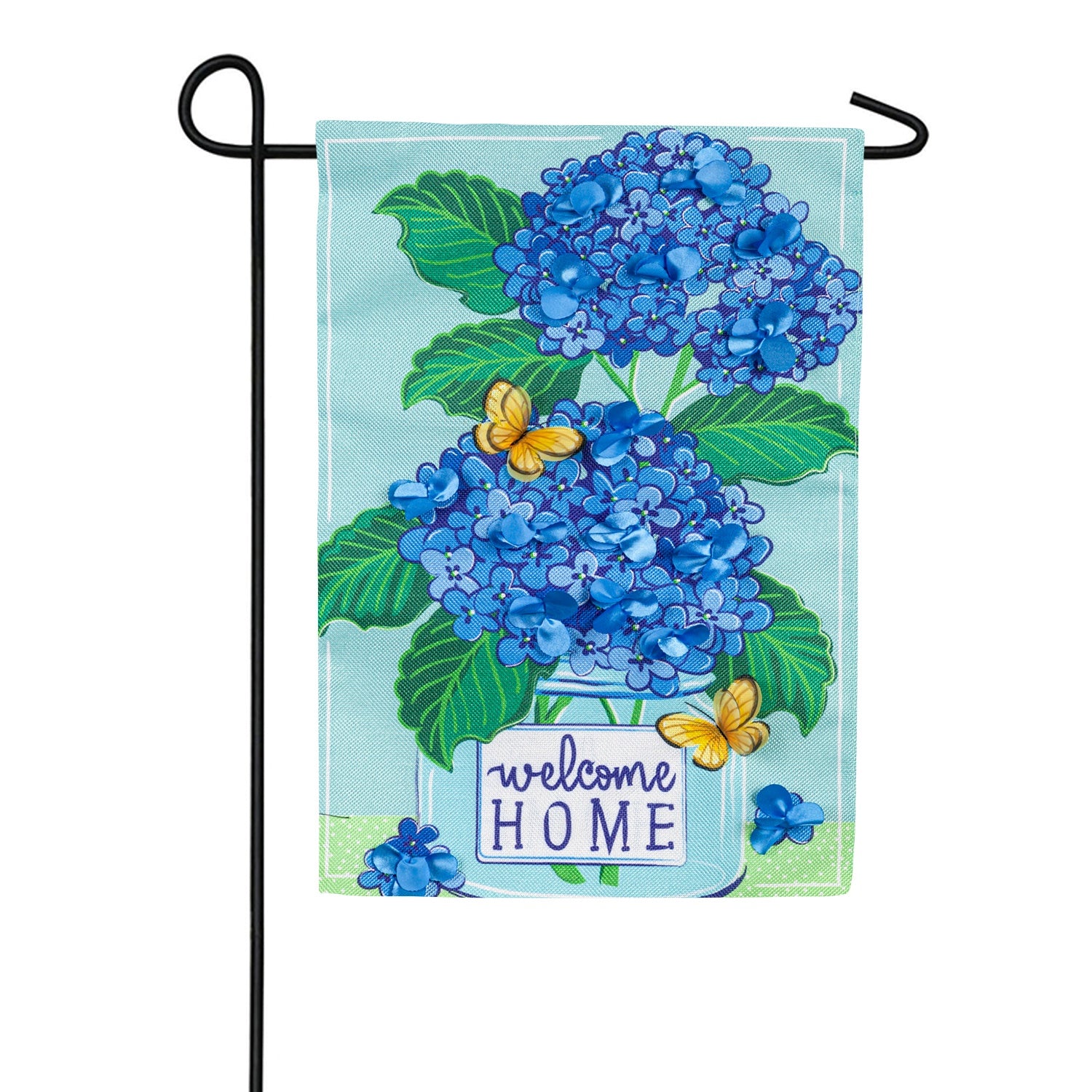 Evergreen Welcome Home Hydrangeas Burlap Garden Flag