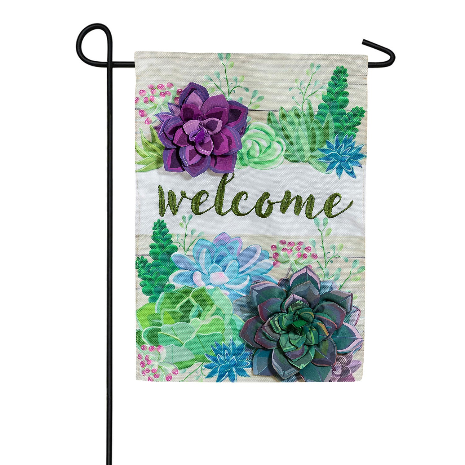 Succulent Welcome Double Sided Burlap Garden Flag