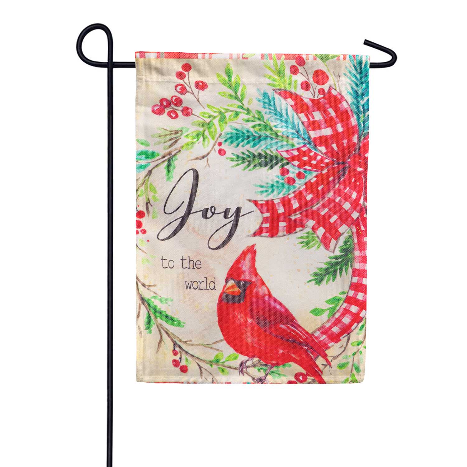 Evergreen Cardinal Joy Burlap Garden Flag