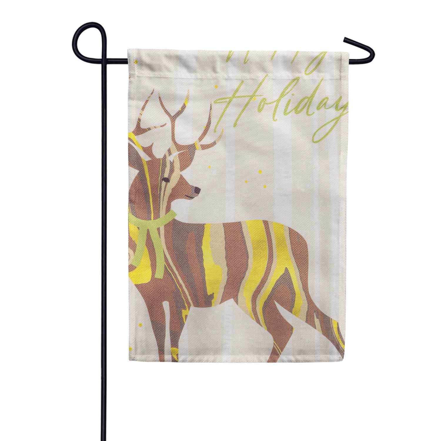 Happy Holidays Deer Burlap Garden Flag