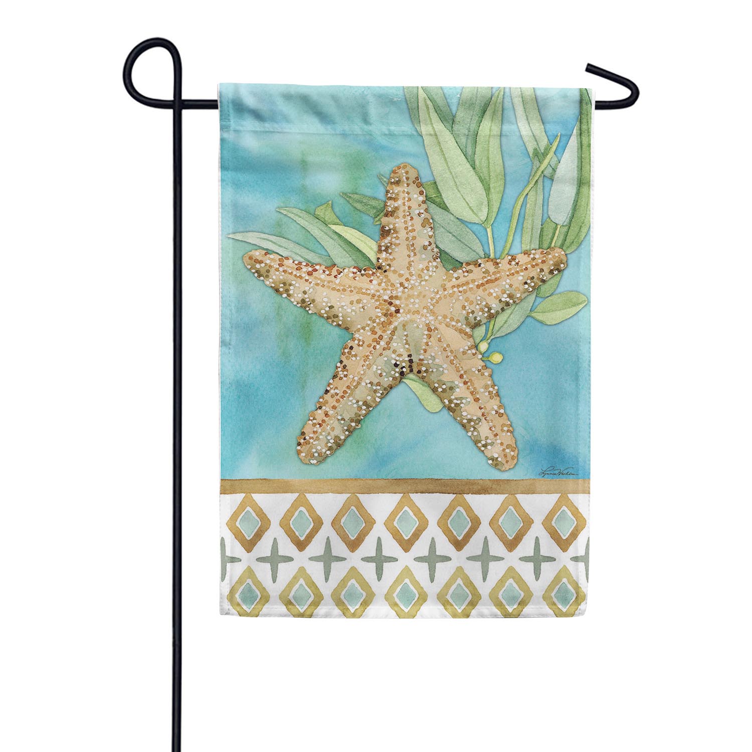 Coastal Starfish Burlap Garden Flag