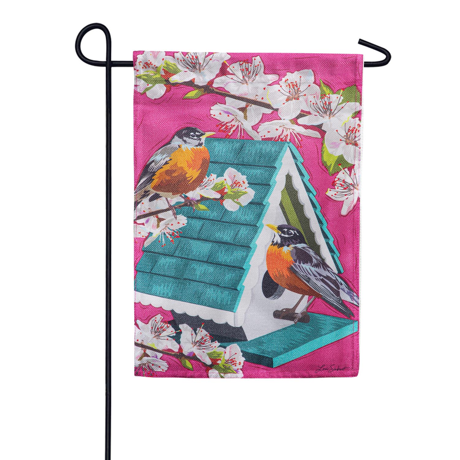 Cherry Blossoms & Friends Burlap Garden Flag