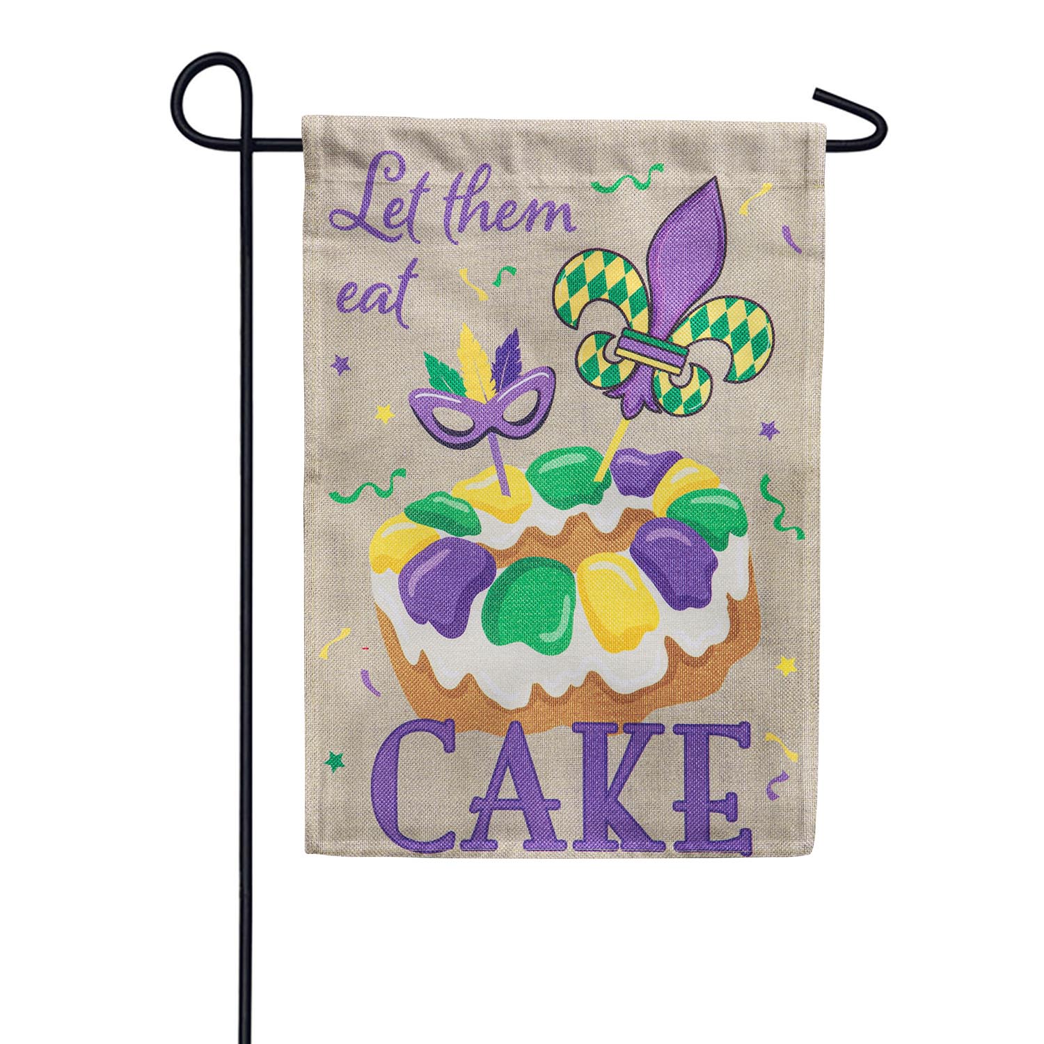 Mardi Gras Let Them Eat Cake Burlap Garden Flag