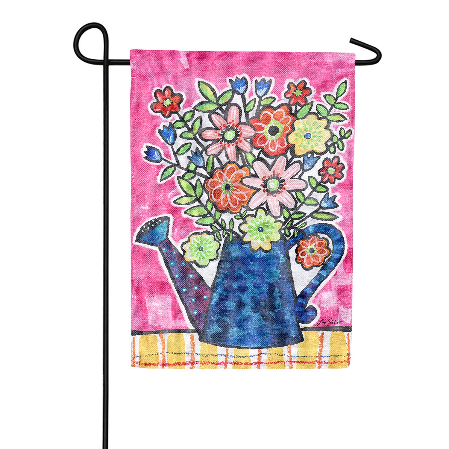 Summer Flowers Watering Can Double Sided Burlap Garden Flag