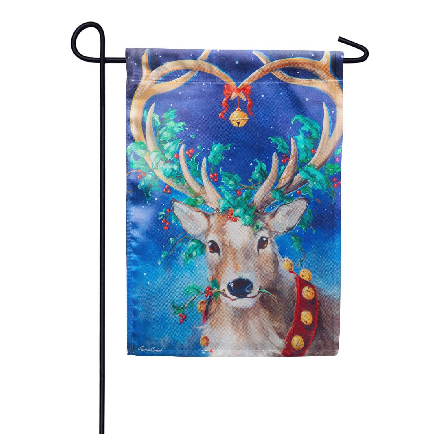 Santa's Reindeer Lustre Garden Flag